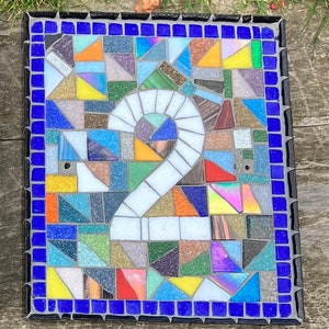 Custom mosaic door number plaques with all colours of the rainbow Cobalt blue