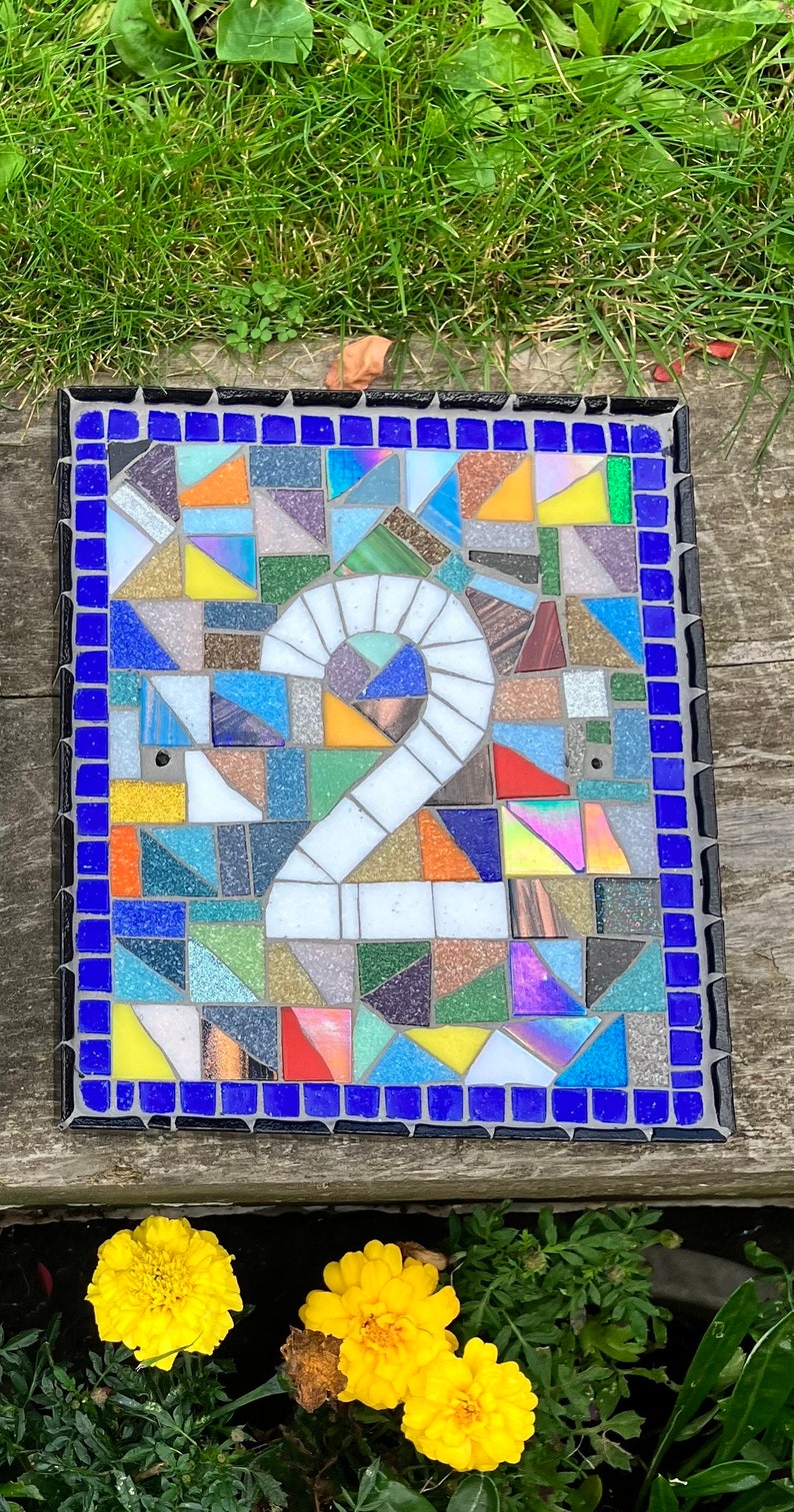 Custom mosaic door number plaques with all colours of the rainbow Cobalt blue
