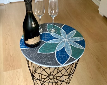 Flower mosaic table  with basket for storage
