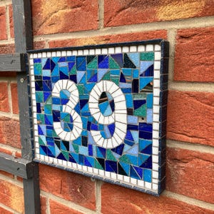 Custom Mosaic Door Number Plaques - Blues for Your Favorite Background - Personalized House Numbers