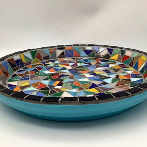 Multicolour rainbow mosaic  birdbath  garden water bird dish