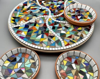 Handcrafted Multicolor Mosaic Lazy Susan - Vibrant Rotating Serving Tray for Countertop & Table