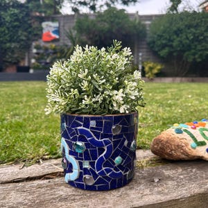 Handcrafted Mosaic Pot with Glass Tiles - Unique Cylinder Design & Custom Patterns