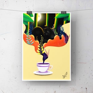 Impressão de arte digital - Série Gato preto Sonhos de gato Impressão em tela ou papelão