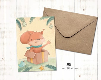 Sweet Christmas card "Squirrel" folding card A6 including envelope