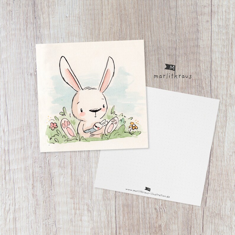 Set of 4 postcards Watercolor Rabbit Illustration Print image 3