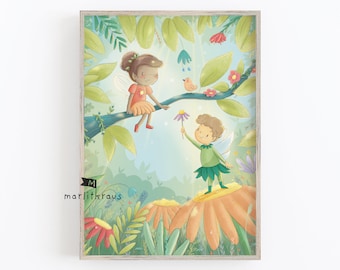 Poster "A Flower for You" fairies 30x40 children's room art print