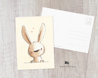 Cute Postcard "Rabbit Watercolor Love" Illustration Postcard Print