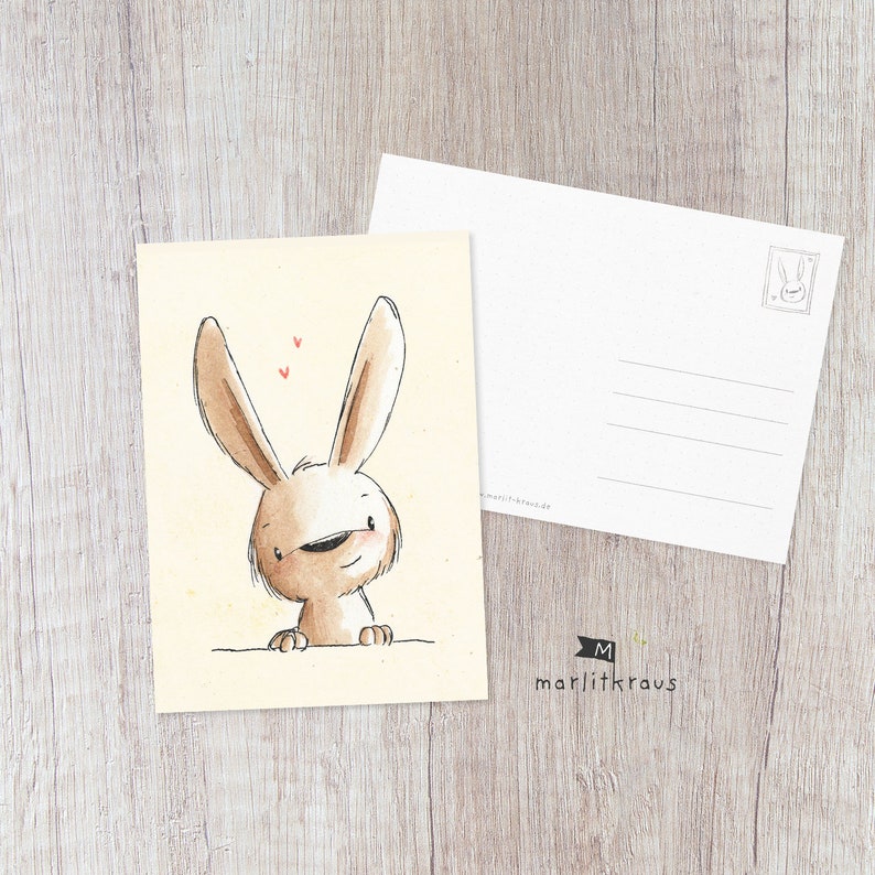 Cute Postcard Rabbit Watercolor Love Illustration Postcard Print image 1