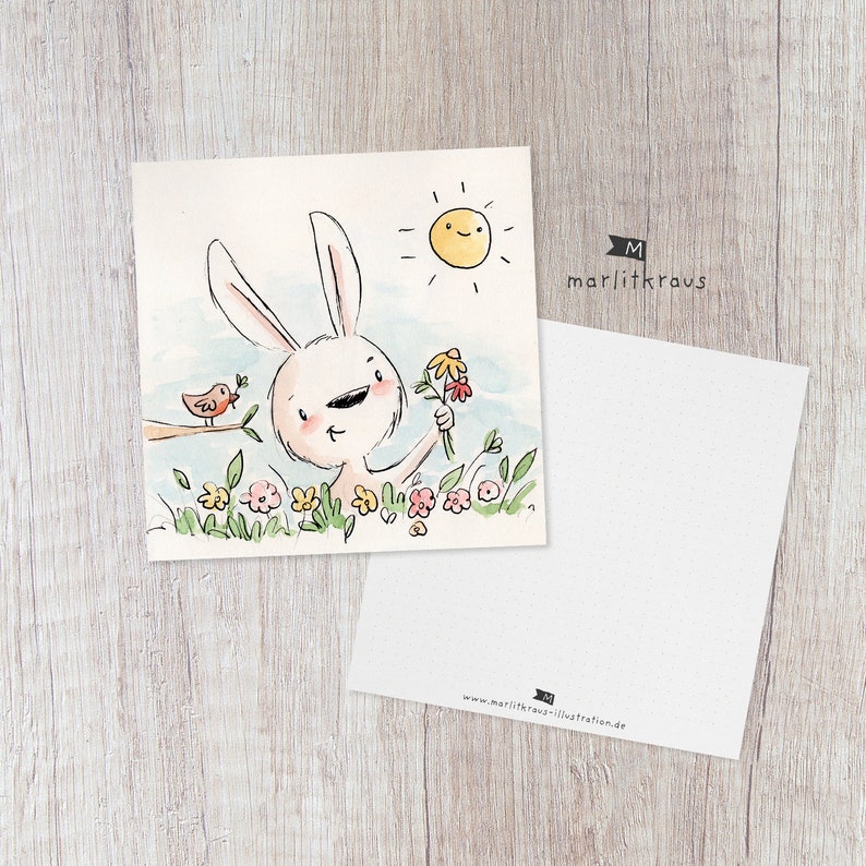 Set of 4 postcards Watercolor Rabbit Illustration Print image 4