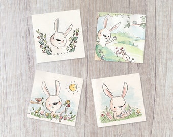 Set of 4 postcards "Watercolor Rabbit" Illustration Print