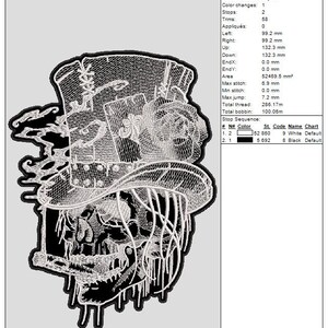 Digital embroidery skull, machine embroidery design skull with cigar, embroidery file for back skull in top hat, embroidery designs, patch