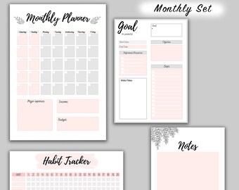 Digital Monthly Rose Planner Set | Printable Monthly Planner | Downloadable Planner