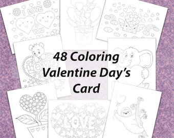 48 Printable Coloring Valentines Cards