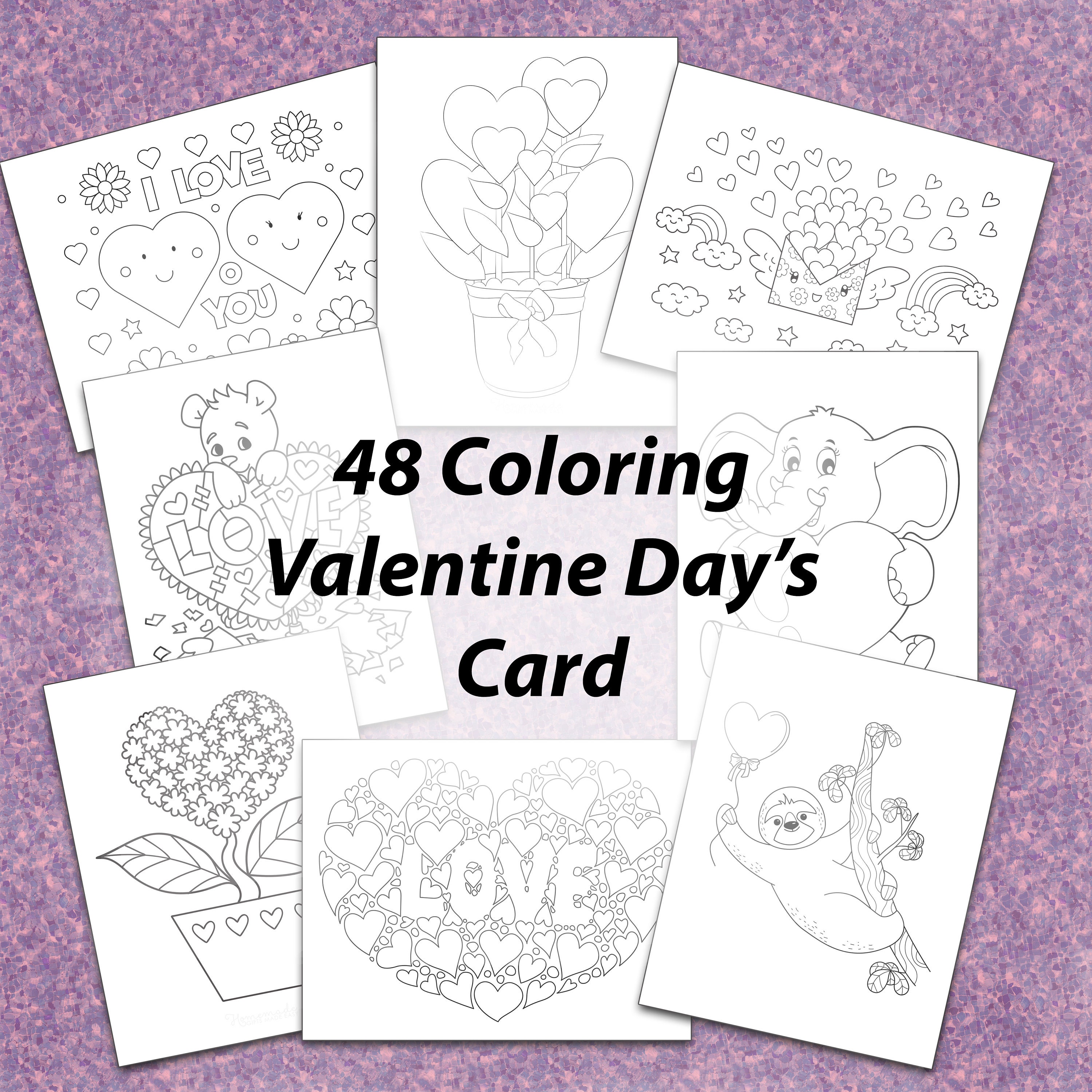 48 Printable Coloring Valentines Cards Etsy