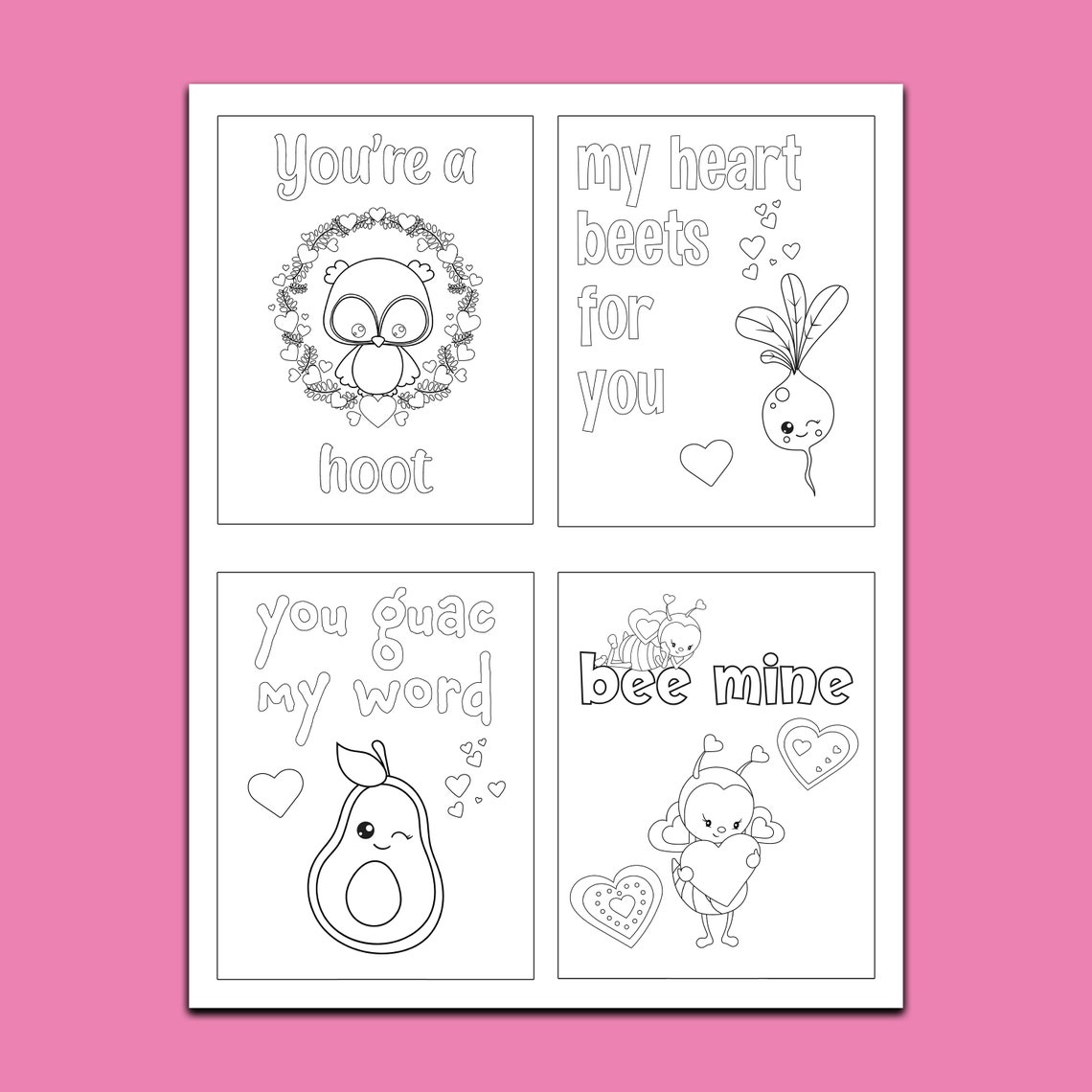 16 Printable Coloring Valentines Cards Etsy