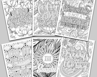 50 Inspirational Affirmations Printable Digital Adult Coloring Pages | Downloadable Adult Coloring