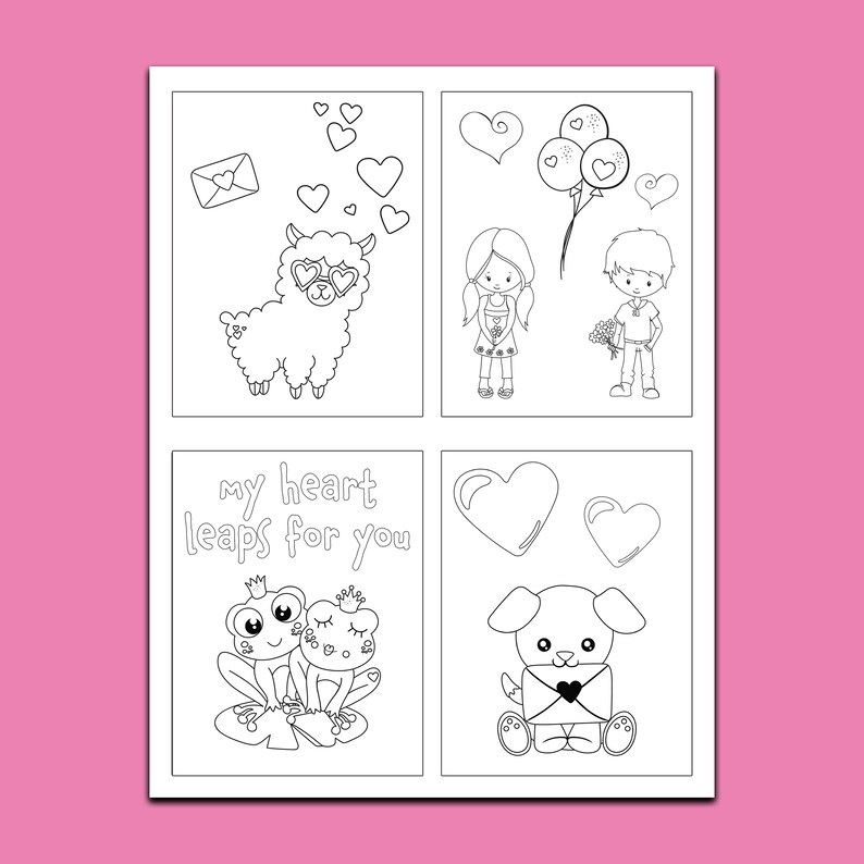 16 Printable Coloring Valentines Cards - Etsy