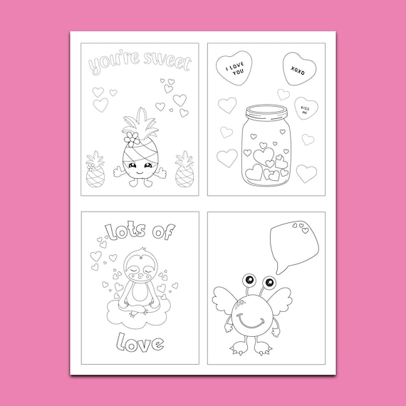 16 Printable Coloring Valentines Cards | Etsy