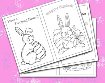 EASTER COLORING CARDS, Pdf Coloring Book Cards, Digital Downloadable Easter Designs Cards Set Of 16 | 2 Per Page