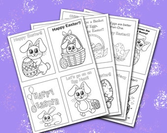 EASTER COLORING PAGE, Pdf Coloring Book Cards, Digital Downloadable Different Easter Designs Coloring Cards Set Of 16, Easter Activity Book