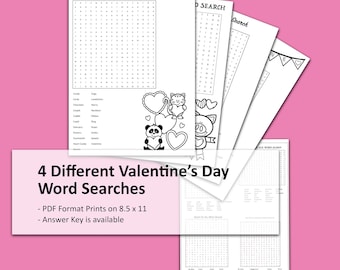 4 Printable Valentine's Day Word Searches Digital