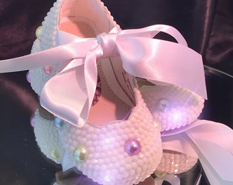 POLKA DOT FLATS | Flower Girl Shoes | Faceted Crystals Pastel Flats | Handmade Shoes For Flower Girls, Bridesmaids And Special Occasions