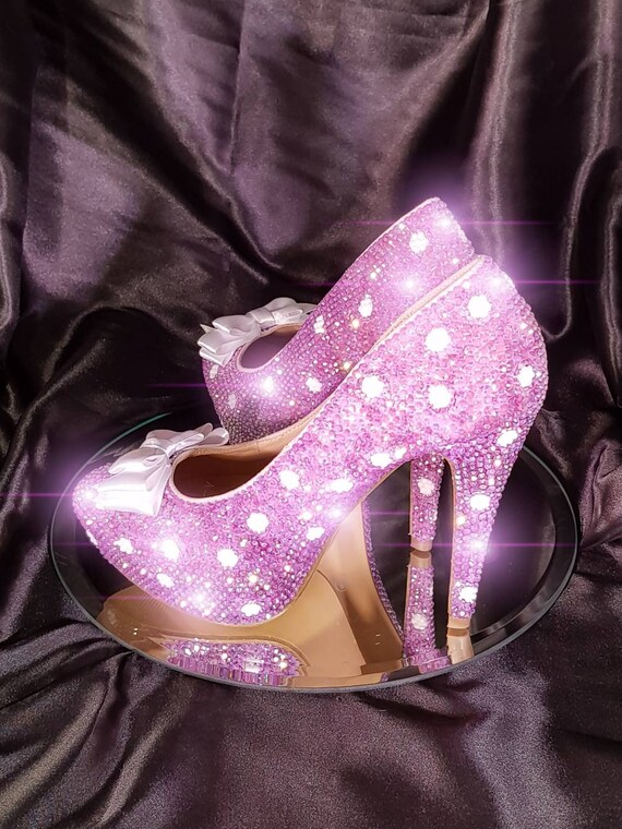 Sparkle Heels Shoes Polka Dot High Heels Prom Crystal Heels Designer Bridal Heel Lush Lilac Belle Artistic Bridal Wedding Heels
