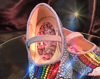 RAINBOW SHOES | Elastic Ribbon Shoes | Sparkling Shoes | Magical Shoes | Mary Jane Style Satin Ribbon Ankle Tie Shoes