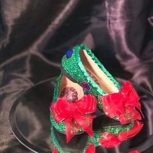 FESTIVE FLAT PUMPS | Crystal Bauble Shoes | Holiday Flat Pumps | Baby Christmas Flats | Adorable Inspired Baby Holiday Red Bow Pumps