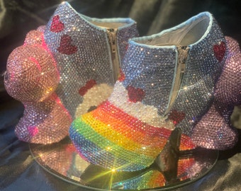 Walking on sunshine - Custom made bespoke crystal OOAK high heel character boots, unique, quirky, bride, birthday, gift