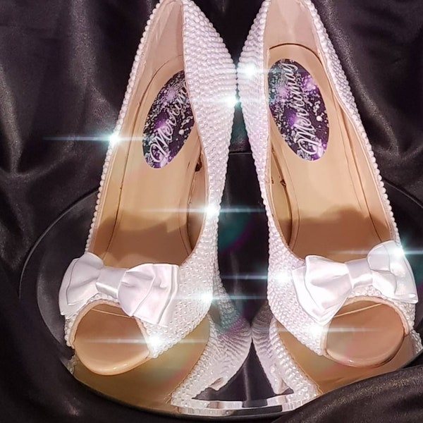 Here comes the Bride - Custom made crystal and embellished wedding peep toe heels, high heels, ladies shoes, bridal shoes, classic style,
