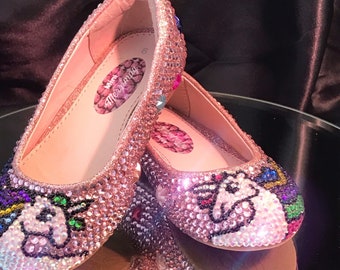 UNICORN FLATS | Christening Shoes | Adorable Flats | Unicorn Ribbon Shoes | Infant Unicorn Resin Flatback Mini Merrimay Shoes
