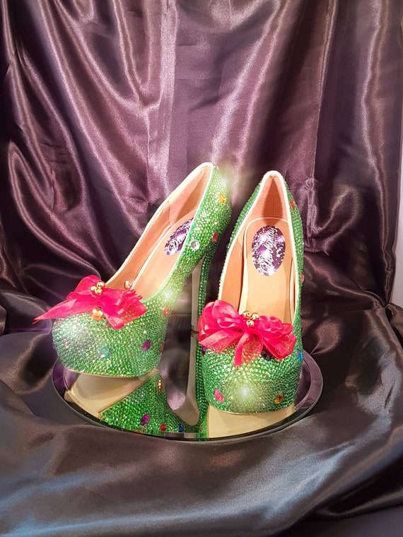 CHRISTMAS HEELS UNIQUE Ribbon Flower Heel Custom Crystal Christmas Tree Heels Sparkling Crystal Shoe for Special Occasion Etsy