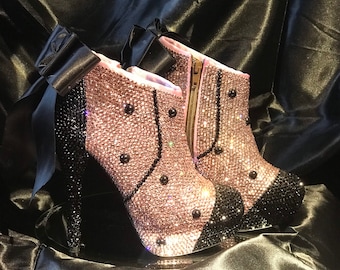 Nice day for a pink wedding - custom made crystal wedding high heel boots, unique bride, ladies high heels, prom, party, birthday