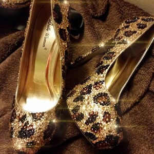 LEOPARD PATTERN HEELS | Sexy High Heels | Drag Queen Heels | Leopard Footwear | Sparkling Crystal Leopard Prom Comfortable Heels