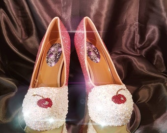 Cherry on top - Custom made crystal high heels, ladies shoes, womens high heels, wedding, prom, birthday, unique gift, party