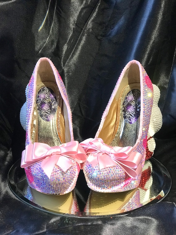 MAGICAL BEADED HEELS | Handmade Pink Heels | Heart Design Heels | Women Party Shoes | Bridal bunny Fluffy Tail Crystal Covered Heels
