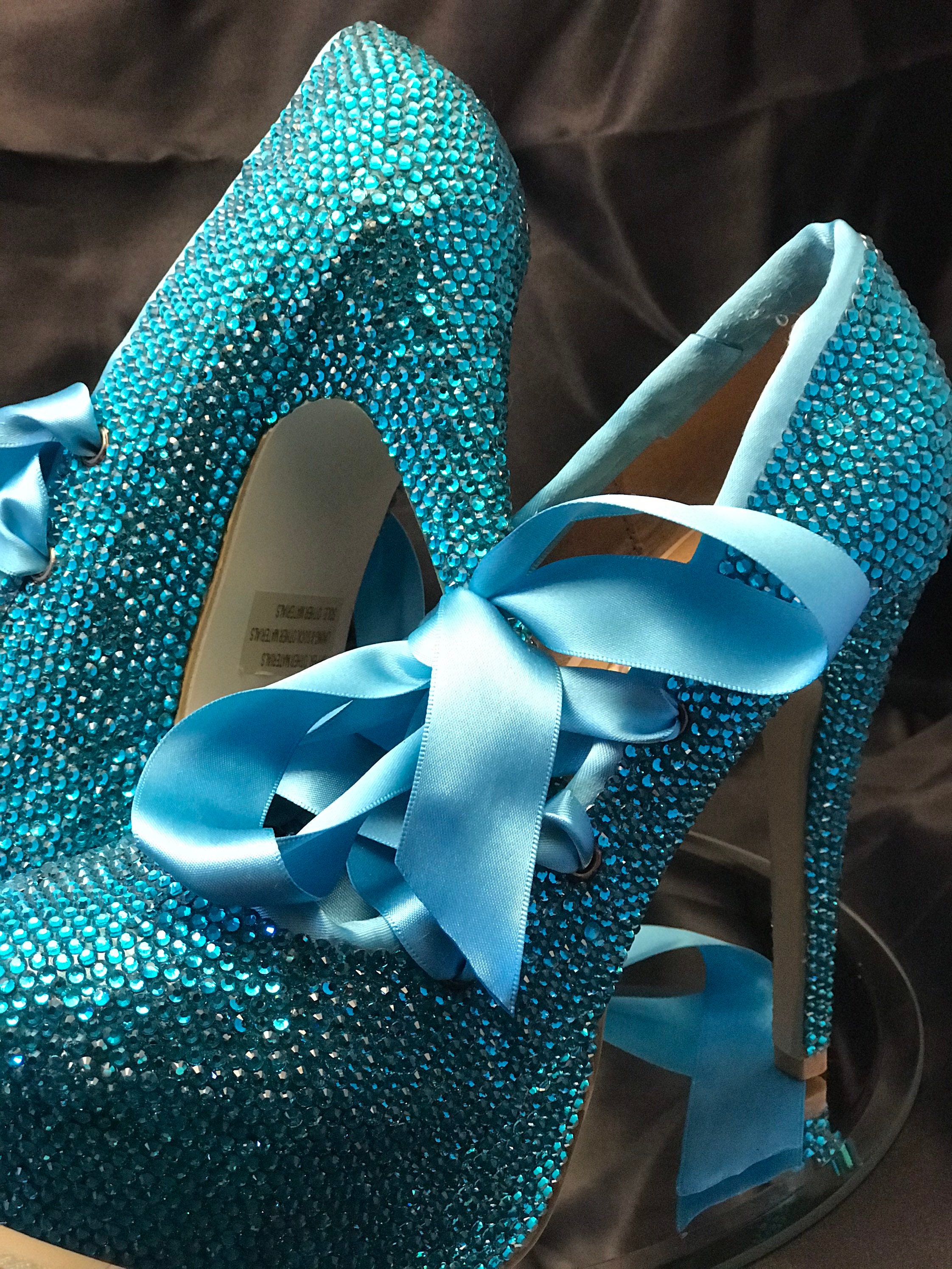 Crystal Laceup Heels | Turquoise High Heels | Prom Crystal Shoes | Ariel Themed Heels | Unique Laced Designer Prom Mermaid Shoes, image size:2244x2992