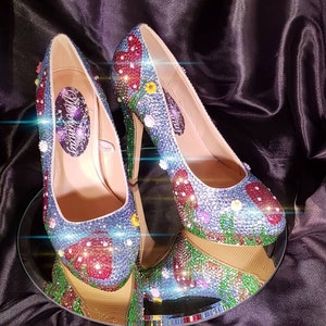FAE GARDEN HEELS | Ladies Fairy Shoes | Birthday Fairy Heels | Toadstool High Heels | Acrylic Hand Painted Crystal Garden Fantasy High Heels
