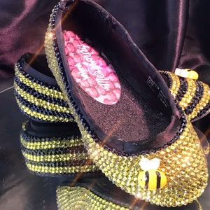 BEE HAPPY FLATS | Bee Themed Shoes | Bee Costume Shoes | Honey Bee Shoes | Super Cute Flower Girl Infant Ballet Crystal Bee Flats