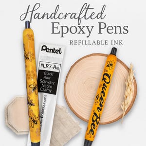Custom Epoxy Glitter Pen | Handmade Refillable Gel Pen | Unique Gift for Teacher or Coworker | Queen Bee & Football Designs Available image 3