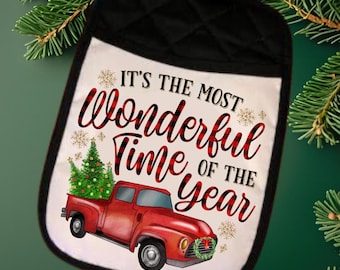 Christmas Potholders | Holiday Kitchen Gift Set | Baking Lovers Stocking Stuffer | Cute Christmas Oven Mitt | Winter Kitchen Decor