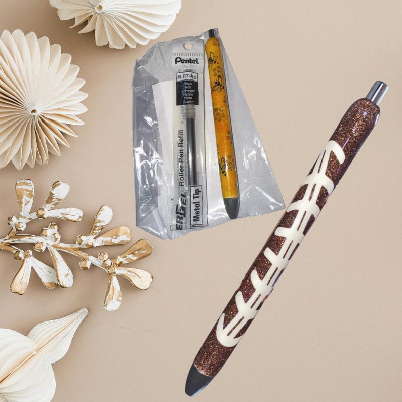 Custom Epoxy Glitter Pen | Handmade Refillable Gel Pen | Unique Gift for Teacher or Coworker | Queen Bee & Football Designs Available image 2