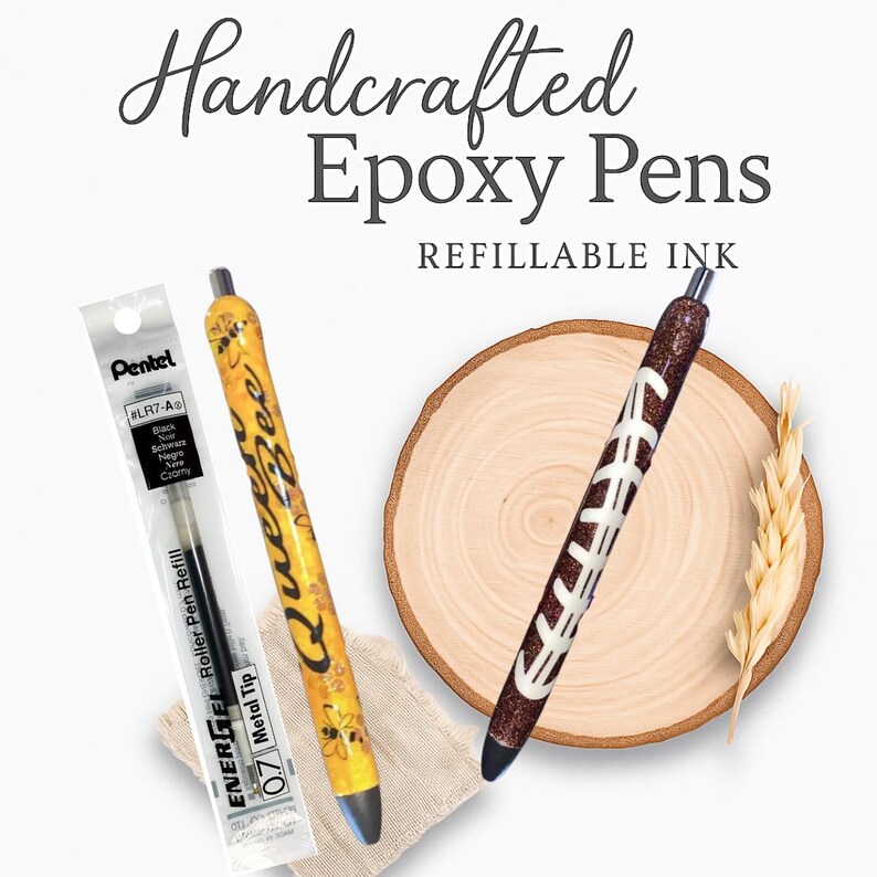 Custom Epoxy Glitter Pen | Handmade Refillable Gel Pen | Unique Gift for Teacher or Coworker | Queen Bee & Football Designs Available image 5