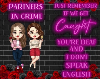 Partners in Crime Tumbler Wrap | Funny Deaf & English Design | 20oz Skinny Straight Sublimation PNG Digital Download