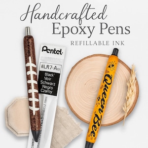 Custom Epoxy Glitter Pen | Handmade Refillable Gel Pen | Unique Gift for Teacher or Coworker | Queen Bee & Football Designs Available image 1
