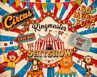 Ringmeester van de Shitshow 20oz Skinny Tumbler Wrap PNG | Grappig Moeder Circus Sublimatie Ontwerp | Retro Carnaval Digitale Download | Carnaval