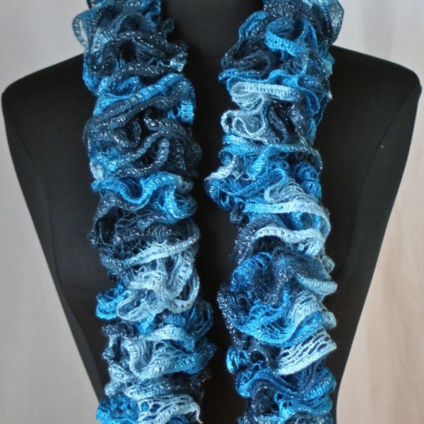 Aqua Blue Teal Women's Sashay Scarf, Gift for Her Ruffled Sashay Scarf, Holiday Season Gift Twisted Super Soft Multicolored Sashay Scarf