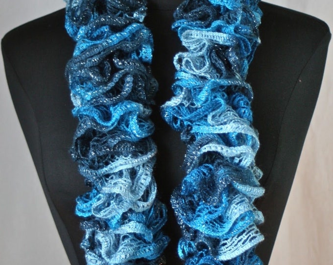 Aqua Blue Teal Ruffled Sashay Scarf | Handmade Twisted Soft Yarn Scarf ...